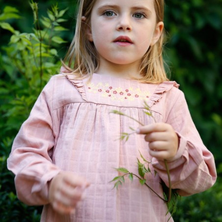 Robe brodée lange bois de rose Hermance