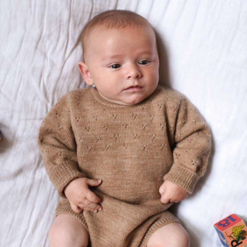 Cagoule en maille tricot beige bébé garçon