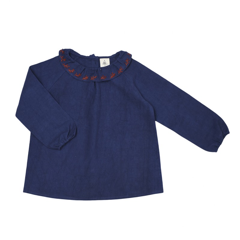 Blouse manches longues Charlotte lin coton marine